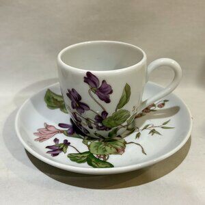 Vintage Pillivuyt France Porcelain Espresso Tea Cup and Saucer Set Violet Floral